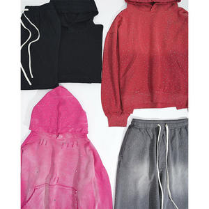 Chándales de chándal personalizados de algodón de primera calidad, chándales Unisex con diamantes de imitación brillantes para hombres, conjunto de 2 piezas holgado - Product Image 2