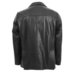 Abrigo Largo de Cuero Genuino para Hombre, Cuello Camisero, Cierre de un Solo Botón, Manga Regular, Grosor Estándar - Product Image 4