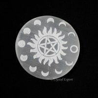 Disque de Recharge en Sélénite Metatron, Pierre Précieuse Gravée en Agate, Écologique, Art de Guérison Feng Shui, Objet de Collection