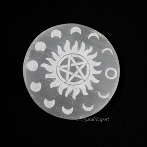 Vente en gros de sélénite Metatron disque de charge pierre semi-précieuse artisanat sculpté agate gravé amour Style produit de guérison - Product Image 5