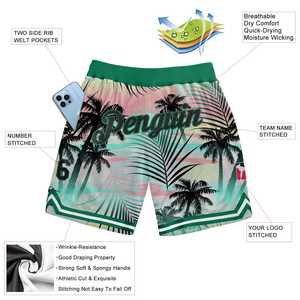 Short personnalisé Noir Noir Vert Kelly Motif 3D Design Feuilles de palmier tropicales Short de basket-ball Sportswear ommiz industrie - Product Image 2