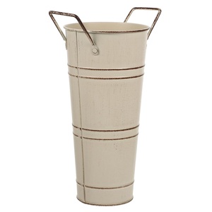 Maceta de Metal blanco galvanizado de alta calidad con asa para el hogar, entrada, balcón, macetas decorativas de flores de tamaño alto - Product Image 1