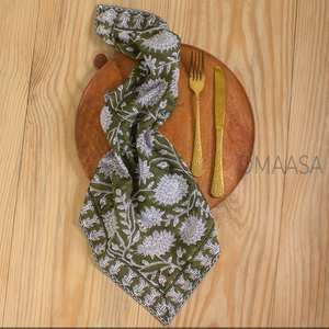 Turquoise vert Floral main bloc imprimé coton nappe indien Table à manger couverture vieux mousse vert et blanc Boho décor à la maison - Product Image 2