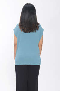 Haut à manches courtes en tricot gaufré à la mode pour femmes léger col rond coupe décontractée chemisier décontracté et tenue de bureau pour tous les jours - Product Image 3