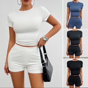 Nueva moda, venta al por mayor, ropa informal de verano, pantalones cortos transpirables de talla grande y Camiseta corta, conjunto de 2 piezas de algodón 100% para mujer - Product Image 6