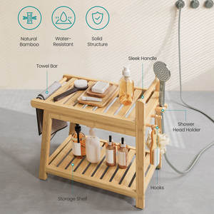 Banc de douche mural en bambou de 22.6 \ "avec poignée et crochets - Product Image 4