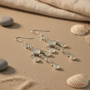 Boucles d'oreilles pendantes en argent 925 avec pierre de lune, or, élégantes, en forme de cœur, pour les mariages, les fêtes, cadeaux, incrustées de diamants et de perles - Product Image 3