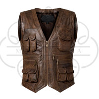Gilet de chasse personnalisé à chargement frontal avec poches, en cuir véritable légèrement rembourré, pour sports de plein air, portable, été