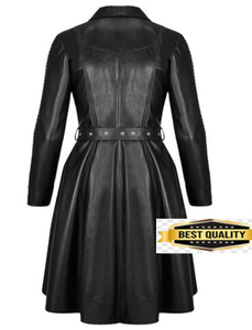 Stock de haute qualité Trench-coat long en cuir véritable noir surdimensionné pour hommes et femmes imperméable avec ceinture fabriqué en usine - Product Image 4