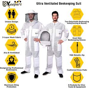 Traje de apicultura de 3 capas con capucha ventilada antipicaduras con juego de guantes de cuero, hecho en Pakistán. - Product Image 2