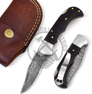 Handmade Custom <b>Industrial</b> Grade Damascus Steel Folding Pocket <b>Knife</b> Buffalo Horn Handle OEM/ODM for Men's Camping Combat - Product Image 2