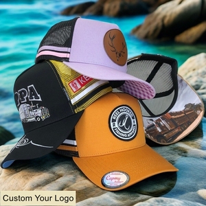 Chất Lượng Cao 100% Cotton Cao Hồ Sơ Sọc Trucker Mũ Vàng 3D Thêu Huy Hiệu Vá Màu Xanh Lá Cây Nước Úc Trucker Hat - Product Image 5