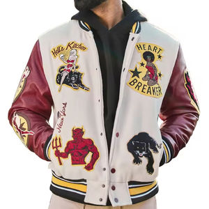 OEM personalizado Vintage chaqueta de bombardero de los hombres de soporte de cuello de cuero de vaca de manga Chenille parche bordado de béisbol Letterman Varsity - Product Image 2