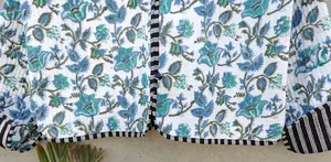 Chaqueta acolchada de algodón con estampado de añil bohemio hecha a mano para mujer, forro de lino Reversible, cómodo, duradero para Otoño Invierno - Product Image 4