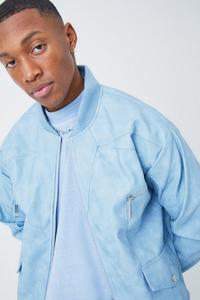 Lavage à l'acide Original en cuir de mouton bleu ciel panneau détail poitrine zips hiver moto veste personnalisé Varsity - Product Image 3