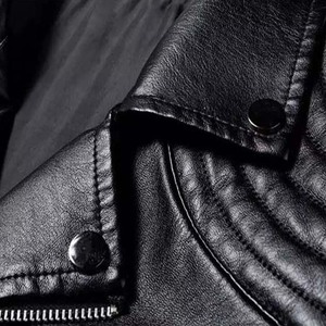 <b>Men</b> Casual <b>Leather</b> <b>Jackets</b> Autumn Winter New Fashion Stand Collar <b>Leather</b> Material High Street Style Zipper <b>Man</b> <b>Leather</b> <b>Jackets</b> - Product Image 4