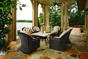 Conjunto de Comedor de Ratán de Alta Calidad para Todo Clima con Silla de Descanso y Mesa de Vidrio Templado para Uso en Villas, Escuelas, Dormitorios, Hoteles y Parques - Product Image 6