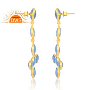 Pendientes colgantes de piedras preciosas de Calcedonia azul Natural chapados en oro de 18 quilates de la mejor calidad, fabricante de joyería fina Demi - Product Image 3