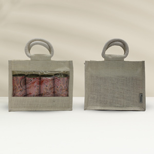 Petit sac à vin de mariage exquis vendu en usine avec poignée en jute réutilisable Abaca Fashion Packaging Ribbon Handle Jute Gift Bag - Product Image 6