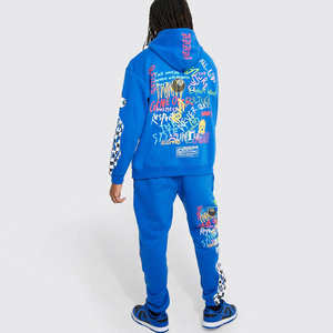 Ensemble survêtement homme personnalisé 2 pièces en molleton de coton épais imprimé avec sweat à capuche et pantalon de jogging évasé style streetwear - Product Image 2