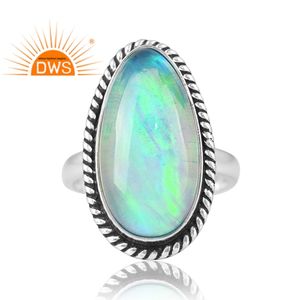 แหวนพลอยโอปอลของท้องฟ้าออโรร่าสีเงินสเตอร์ลิงเครื่องประดับแบบสั่งทำของขวัญสำหรับผู้หญิงสำหรับเธอ - Product Image 3