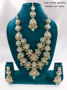 Two Layer Latest Kundan & <b>Drop</b> Indian Fancy Traditional Gold Tone Kundan <b>Pearl</b> Medium <b>Necklace</b> Earring Set With Mangtikka Women - Product Image 4