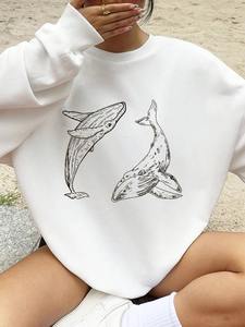 Sudaderas con estampado de ballena jorobada para mujer otoño polar cálido sudaderas con capucha Jerséis cuello redondo sueltos - Product Image 2