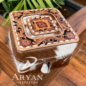 Caja de joyería de gran tamaño de cuero de vaca personalizada de lujo, caja de joyería de gran tamaño, pulsera, anillo, pendiente, collar, cajas de joyería de cuero de vaca para mujer - Product Image 1