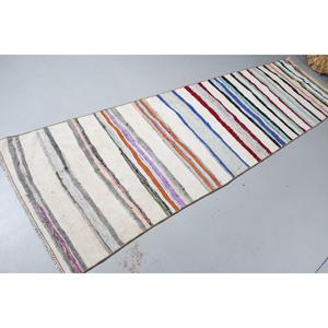 Turkish <b>Rug</b>, 2.9x10 ft <b>Runner</b> <b>Rug</b>, White Floral Wool Vintage <b>Rug</b> - Product Image 2