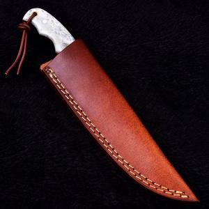 มีดสกินเนอร์เหล็กดามัสกัสฟอร์จเกรดอุตสาหกรรม OEM Nordic Forge พร้อมปลอกหนัง ฟูลแทง สำหรับพกพา ใช้ล่าสัตว์ และตั้งแคมป์ - Product Image 4