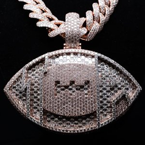 Pendentif de rugby personnalisé serti de pierres |   Argent sterling 925 |   Moissanite VVS |   Micro-pavé |   Bijoux Hip Hop - Product Image 1