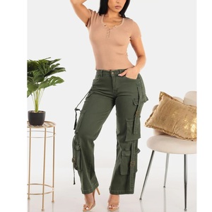Ropa informal de calle para mujer personalizada de la mejor calidad, pantalones vaqueros cargo con bolsillos de cintura alta y pierna ancha, proveedor de BD - Product Image 3