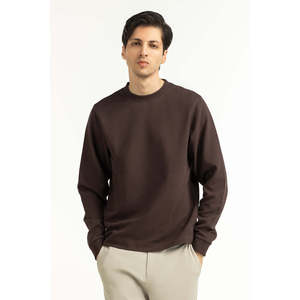 เสื้อสเวตเชิ้ตผู้ชายทรงปกติ สีน้ำตาลกาแฟ ผ้าถัก คอวี แขนยาว ใยไผ่ 100% แห้งเร็ว สวมใส่สบาย รับผลิตแบบ OEM ODM - Product Image 1