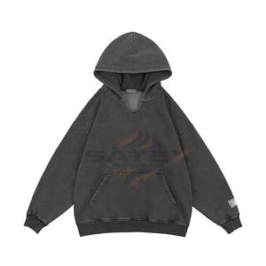 Sweat-shirts à capuche vintage à lavage acide au design moderne personnalisé, sweat-shirts d'hiver unisexes, mélange polyester/coton, teinture unie, appliqué - Product Image 3