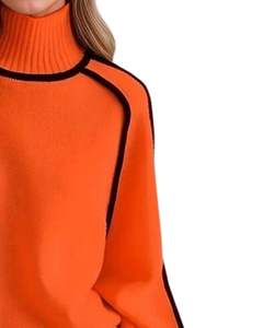 Pull en tricot à col roulé orange personnalisé par le fabricant pour femmes, hiver, chaud, doux, pull à manches longues, décontracté, ample, haut tendance - Product Image 2