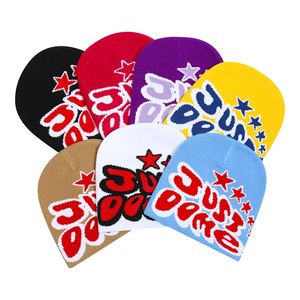 Bas quantité minimale de commande Fabricants de Bonnets Personnalisés Imprimé Jacquard Gothique Sans Manchette Sans Manchette Hiver Crâne Cap Bonnet En Tricot Avec Logo - Product Image 1