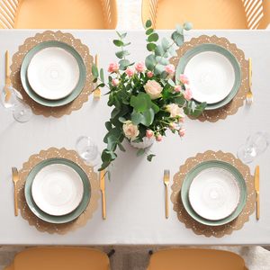 Sets <span class=keywords><strong>de</strong></span> <span class=keywords><strong>table</strong></span> ronds en <span class=keywords><strong>papier</strong></span> <span class=keywords><strong>kraft</strong></span> brun avec dentelle, jetables, rustiques, pour la nourriture, les gâteaux, l'artisanat, les fêtes, les mariages, la décoration <span class=keywords><strong>de</strong></span> <span class=keywords><strong>table</strong></span> - Product Image 5