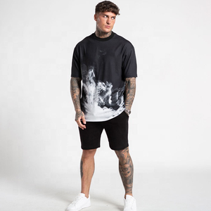 Ensemble t-shirt et short pour homme, imprimé fumée noire, streetwear, décontracté, ensemble assorti en deux pièces, style estival, vêtements de sport confortables - Product Image 1