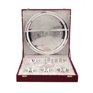 Service de table en aluminium plaqué argent Piepot 9 pièces (1 assiette, 1 verre, 1 cuillère, 1 fourchette, 1 petite assiette, 4 bols) Décoration de la maison rouge - Product Image 4