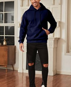 Sudaderas con capucha esenciales de marca personalizada de alta calidad para hombre, suéter de mezcla de algodón flocado, sudaderas con capucha extragrandes elásticas de avena oscura, Sudadera con capucha para hombre - Product Image 4