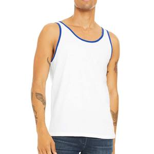 Bella Canvas Unisex <b>White</b> Blue Tank <b>Tops</b> Contrast Trim Sleeveless Shirts - Product Image 1