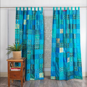 Cortina de algodón Bohemia Vintage hecha a mano, Sari de seda, estampado de retazos para bodas y casas de campo, cortinas colgantes bohemias - Product Image 1