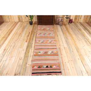 Vintage <b>Rug</b>, 2.7x10 ft <b>Runner</b> <b>Rug</b>, Pink Orange Kilim Wool <b>Rug</b> - Product Image 1