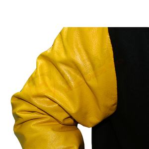 <b>Black</b> Lightweight Wool-Body Genuine Yellow-<b>Leather</b> Sleeves Blanked Breathable Letterman-Printings Solid-Color Varsity's Jacket - Product Image 3