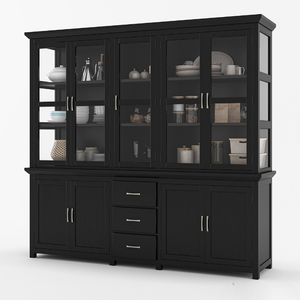 Aparador Antiguo de Madera de Teca Maciza Ecológico para Comedor, con Puertas de Vidrio, Cajones, Almacenamiento y Exhibición para Sala de Estar - Product Image 3