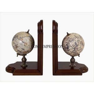 Support de base en bois d'acacia de qualité luxueuse avec des accents décoratifs pour la maison World Globe Designer Serre-livres à un prix impressionnant - Product Image 1