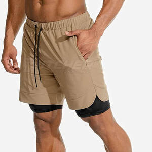 Pantalones Cortos de Dos Capas de Venta Directa de Fábrica, Talla Grande, Deportivos, Sólidos, Casuales, de Cintura Media, Secado Rápido, Ecológicos y Ligeros - Product Image 1