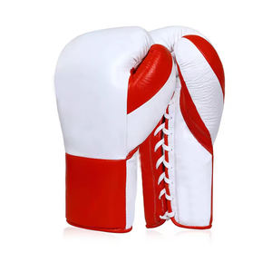 Gants de boxe en cuir à lacets de haute qualité, 12 oz, avec logo personnalisé, blanc et rouge, prix de gros, par ABDULLAH MARTIAL ARTS - Product Image 1