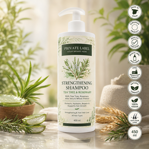 Shampoo Rinforzante al Tea Tree e Rosmarino 450ml OEM con Etichetta Privata |   Cura dei capelli biologica contro la caduta dei capelli |   Spagna UE - Product Image 1