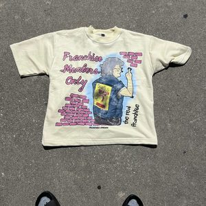 Camiseta de manga corta de gran tamaño con estampado de tela de rizo y cuello redondo con estampado digital - Product Image 1